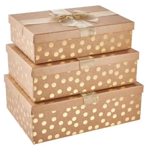 3er Set Geschenkkarton Dots/Schleife, Gold/lurex