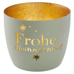 Windlicht Spruch/Xmas, Frohe Weihnachten/hellgrau, 10 X 8.5 Cm
